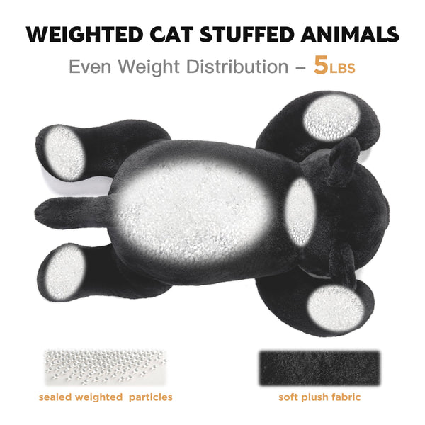 IKASA 5 lbs Weighted Stuffed Animal Black Cat Plush Toy,24 inches Giant Large Big Jumbo Kitten Toys,Huge Size Fat Plushie,Gifts for Kids Girls Boys