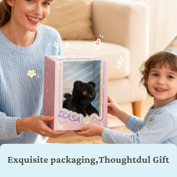 IKASA Black Cat Stuffed Animals Plush Toys,8 inches Cute Plushie Kitten Soft Cuddly Toy, Gifts for Family Kids Girls Boys