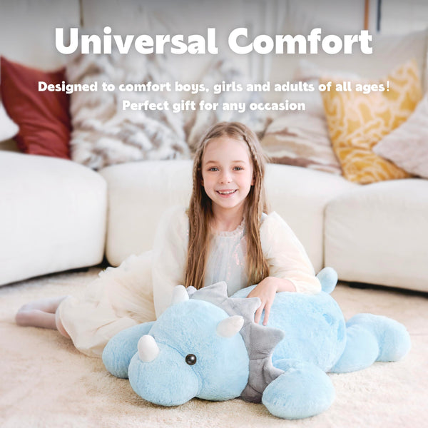 IKASA 5 lbs Weighted Stuffed Animal Triceratops Dinosaur Plush Toy,30 inches Giant Large Big Jumbo Soft Toys, Huge Size Cute Fluffy Heavy Fat Oversized Plushie,Gifts for Kids Girls Boys