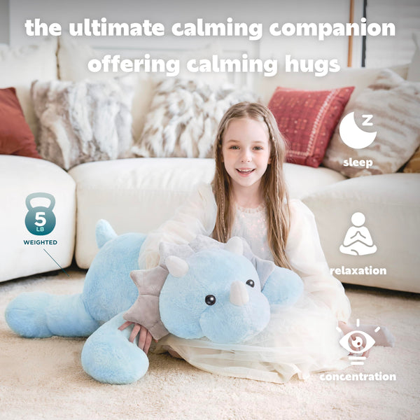 IKASA 5 lbs Weighted Stuffed Animal Triceratops Dinosaur Plush Toy,30 inches Giant Large Big Jumbo Soft Toys, Huge Size Cute Fluffy Heavy Fat Oversized Plushie,Gifts for Kids Girls Boys