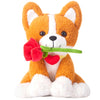IKASA Corgi Dog Stuffed Animal Plush Toy with Rose Flower for Valentine,Cute Puppy 11" Soft Plushie,Gifts for Girlfriend