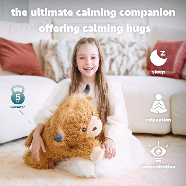 IKASA 5 lbs Weighted Stuffed Animal Highland Cow Plush Toy,24 inches Giant Large Big Jumbo Soft Toys, Huge Size Cute Fluffy Heavy Fat Oversized Plushie,Gifts for Kids Girls Boys