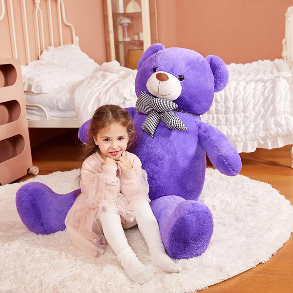 IKASA Giant Teddy Bear Stuffed Animal Plush Toy,Large Cute Jumbo Soft Toys,Huge Big Size Fluffy Plushie,Gifts for Kids (Purple, 47 inches)