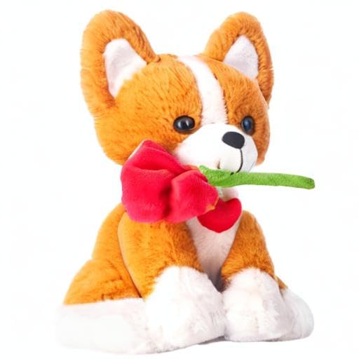IKASA Corgi Dog Stuffed Animal Plush Toy with Rose Flower for Valentine,Cute Puppy 11