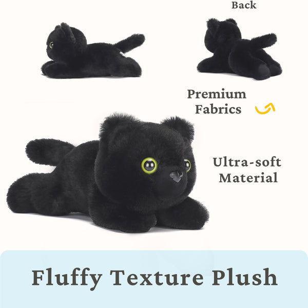 IKASA Black Cat Stuffed Animals Plush Toys,8 inches Cute Plushie Kitten Soft Cuddly Toy, Gifts for Family Kids Girls Boys