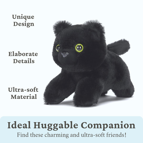 IKASA Black Cat Stuffed Animals Plush Toys,8 inches Cute Plushie Kitten Soft Cuddly Toy, Gifts for Family Kids Girls Boys