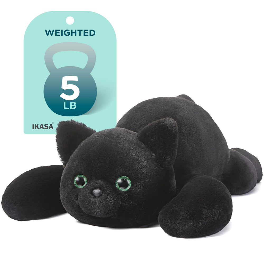 IKASA 5 lbs Weighted Stuffed Animal Black Cat Plush Toy,24 inches Giant Large Big Jumbo Kitten Toys,Huge Size Fat Plushie,Gifts for Kids Girls Boys