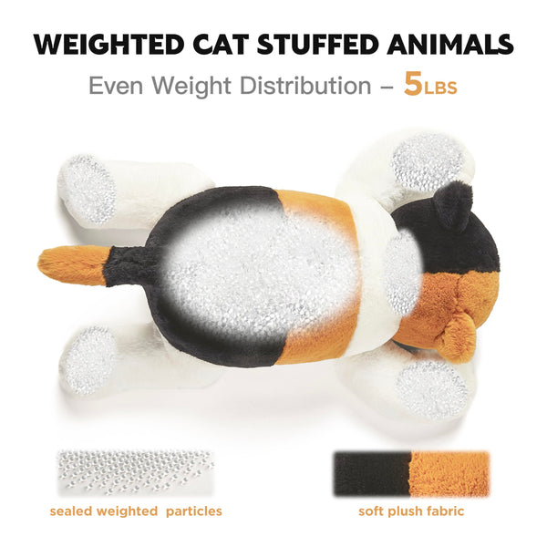 IKASA 5 lbs Weighted Stuffed Animal Calico Cat Plush Toy,Giant Large Big Soft Kitten Toys,24 inches Huge Size Cute Fat Plushie,Gifts for Kids Boys