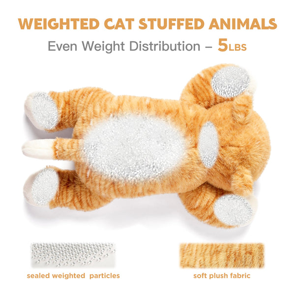 IKASA 5 lbs Weighted Stuffed Animal Orange Tabby Cat Plush Toy,Giant Large Big Jumbo Soft Kitten Toys,24 inches Huge Cute Fat Plushy,Gifts for Kids