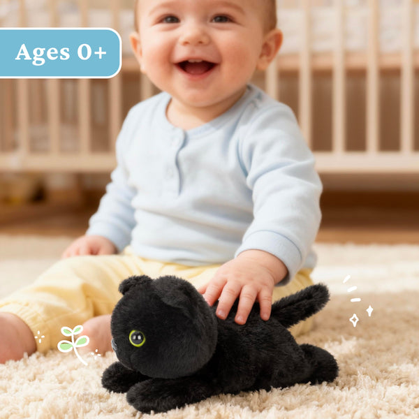 IKASA Black Cat Stuffed Animals Plush Toys,8 inches Cute Plushie Kitten Soft Cuddly Toy, Gifts for Family Kids Girls Boys