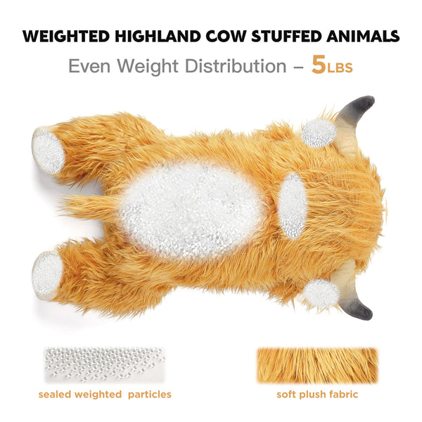 IKASA 5 lbs Weighted Stuffed Animal Highland Cow Plush Toy,24 inches Giant Large Big Jumbo Soft Toys, Huge Size Cute Fluffy Heavy Fat Oversized Plushie,Gifts for Kids Girls Boys