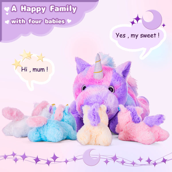 IKASA Mommy Unicorn Toys for Girls Age 4-6,Mom and Baby Stuffed Animal Plush Toy,Small Family Set Toy with Little Babies,Gifts for Kid (Unicorn,18