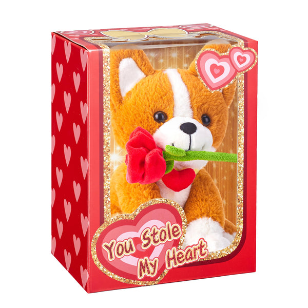 IKASA Corgi Dog Stuffed Animal Plush Toy with Rose Flower for Valentine,Cute Puppy 11
