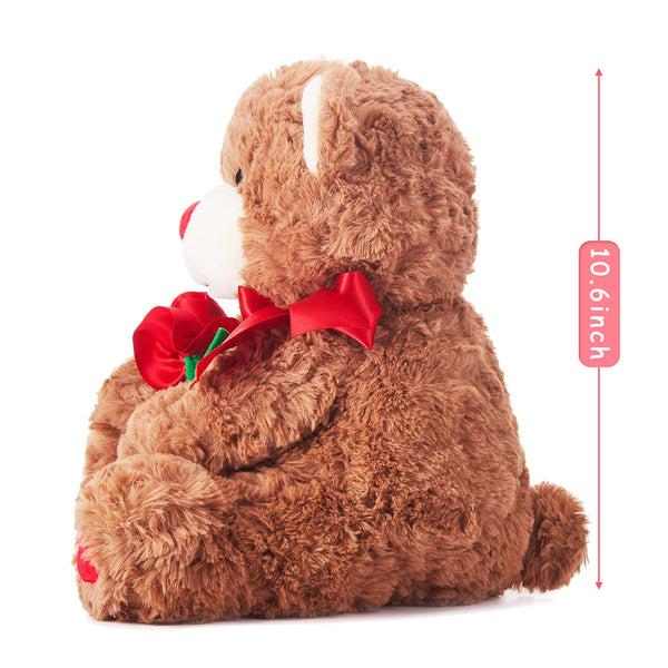 IKASA Bear Stuffed Animal Love Plush Toy with Bow for Valentine,Cute 10.6