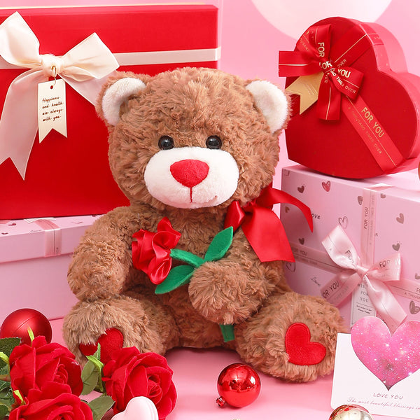 IKASA Bear Stuffed Animal Love Plush Toy with Bow for Valentine,Cute 10.6