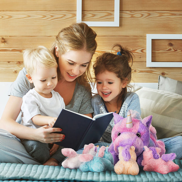 IKASA Mommy Unicorn Toys for Girls Age 4-6,Mom and Baby Stuffed Animal Plush Toy,Small Family Set Toy with Little Babies,Gifts for Kid (Unicorn,18