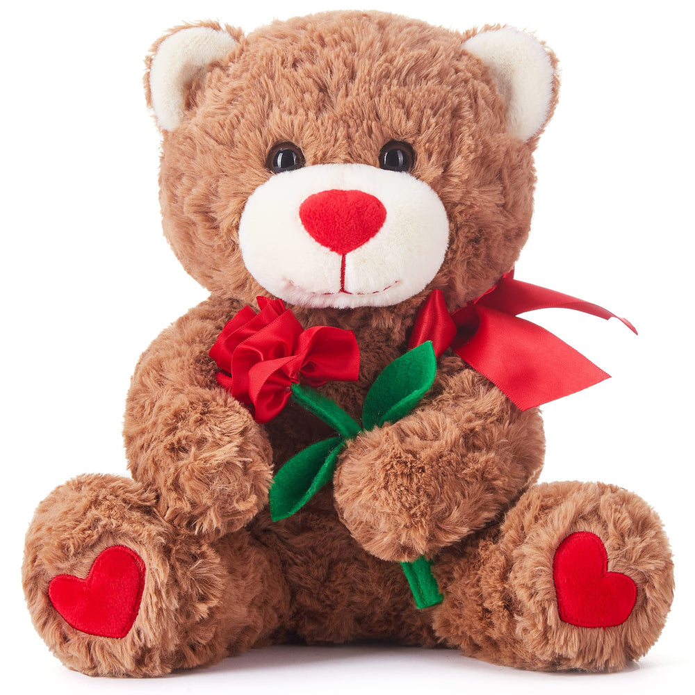IKASA Bear Stuffed Animal Love Plush Toy with Bow for Valentine,Cute 10.6" Soft Plushie Small Toy,Gifts for Girlfriend (Bear)